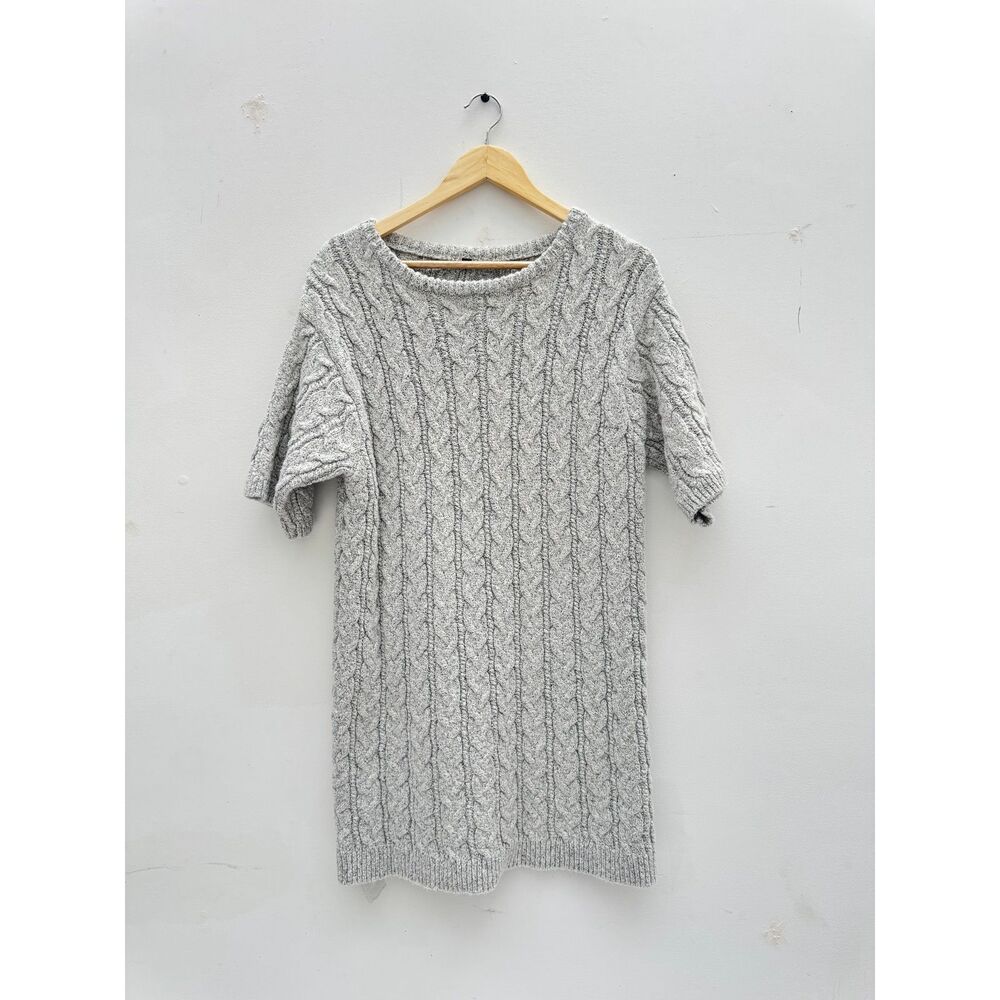 Gray Cable Knit Sweater Dress Size Medium Short Sleeve